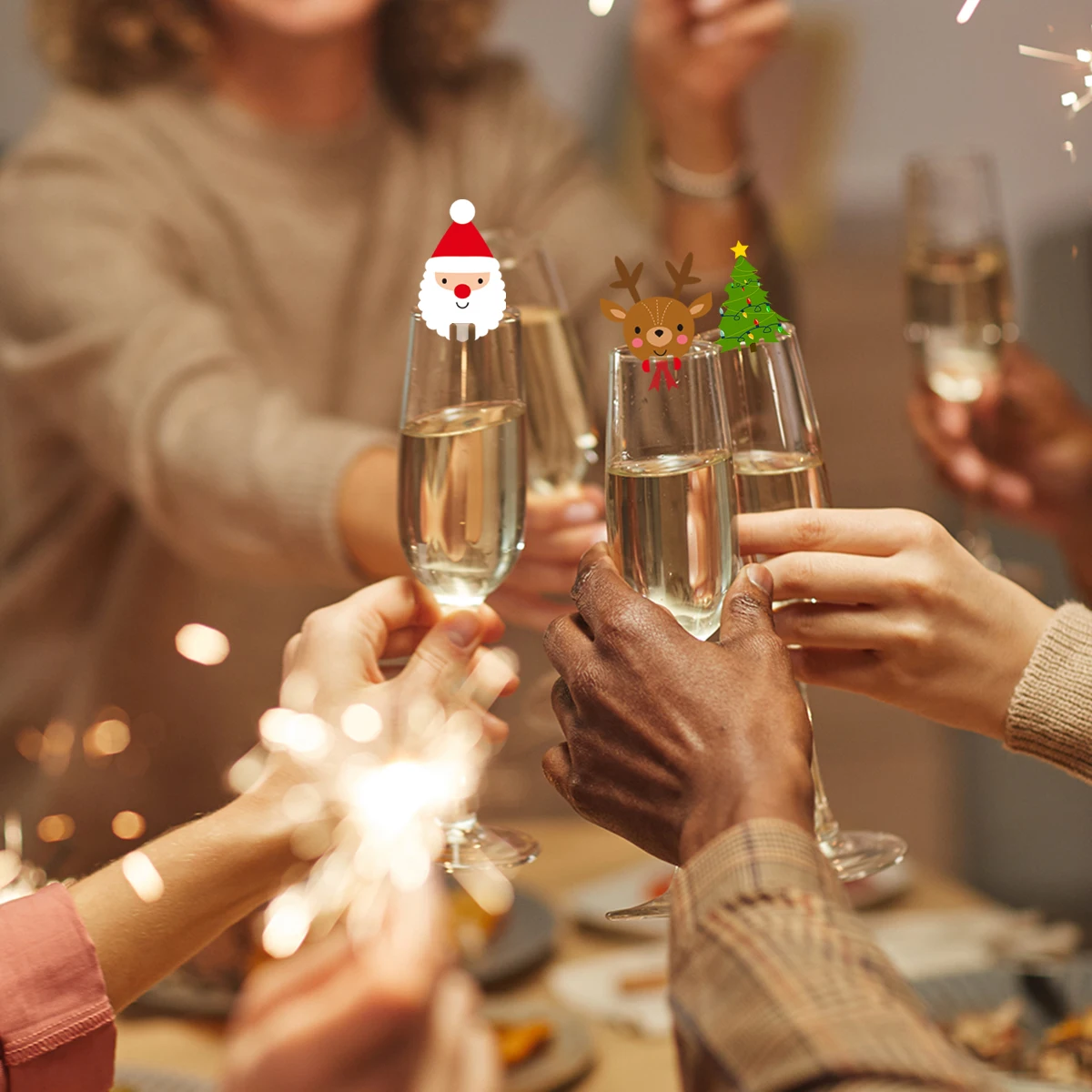 100pcs Christmas Wine Glass Decoration Santa Hat Xmas Tree Snowman Cup Card Home Table Place Decor Navidad New Year Party Supply - Image 2