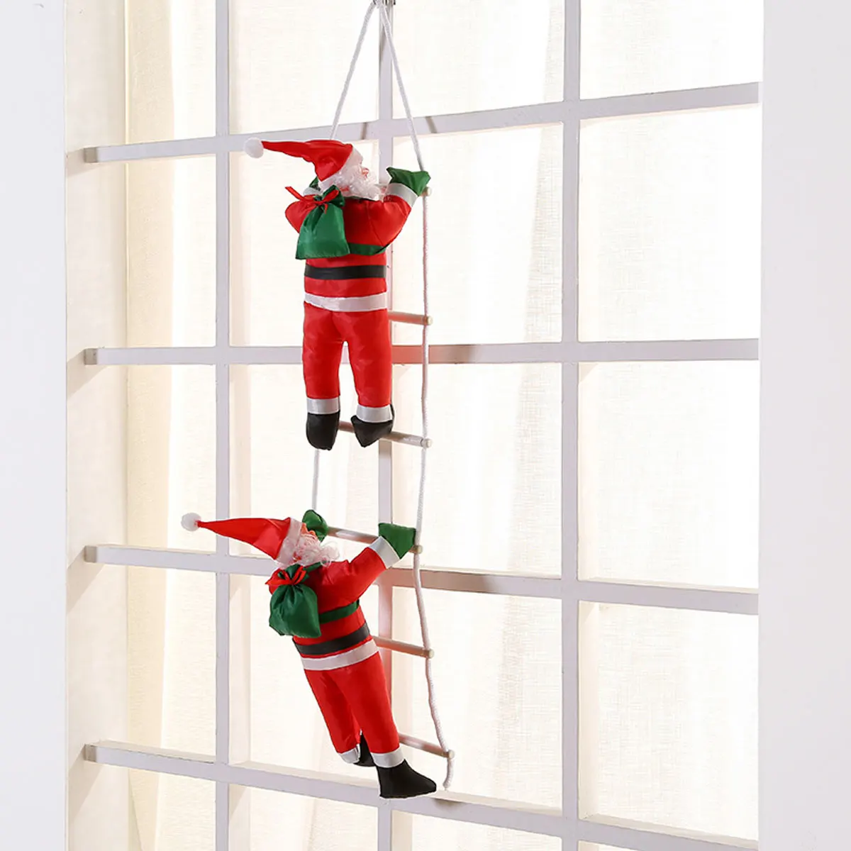 25CM Christmas Ornament Santa Claus Climbing Hanging Doll Stair Ladder Rope Kids Toy Xmas Pendant Door Party