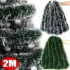 2M Christmas Ribbon Garland Christmas Tree Ribbon Decoration Green Rattan Metallic Wire Wedding Party Decoration Supplies