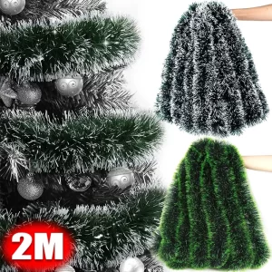 2M Christmas Ribbon Garland Christmas Tree Ribbon Decoration Green Rattan Metallic Wire Wedding Party Decoration Supplies