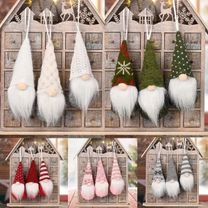 3pcs Christmas Tree Hanging Gnome Plush Gonk Santa Doll Pendants Xmas Tree Ornaments Home Party Decoration New Year Gift