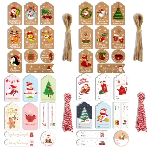 50pcs Merry Christmas Kraft Paper Tags DIY Gift Wrapping Decor Gift Card Xmas tree Hanging Label Christmas new year party favors