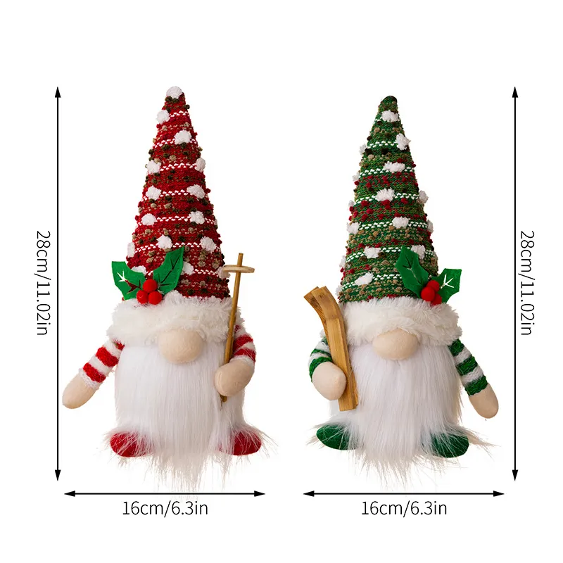 AlliLit 2024 Christmas Doll Sled Elf Ski Gnome with Led Light Christmas Decorations for Home Xmas 2024 New Year 28cm - Image 6