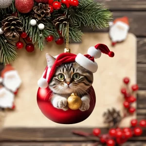Christmas Ball Cat Ornament,Cute Cat Christmas,2D Hanging Ornaments,Xmas Ornamenjavascript:ts,