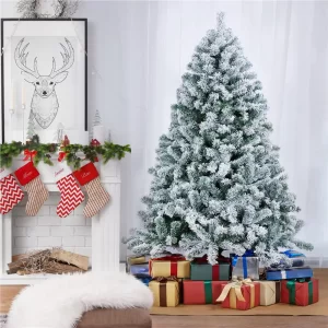 Christmas Green Flocked Spruce Snowflake Frosted Artificial Holiday Decoration Christmas Tree 4.5 Feet Christmas Decoration