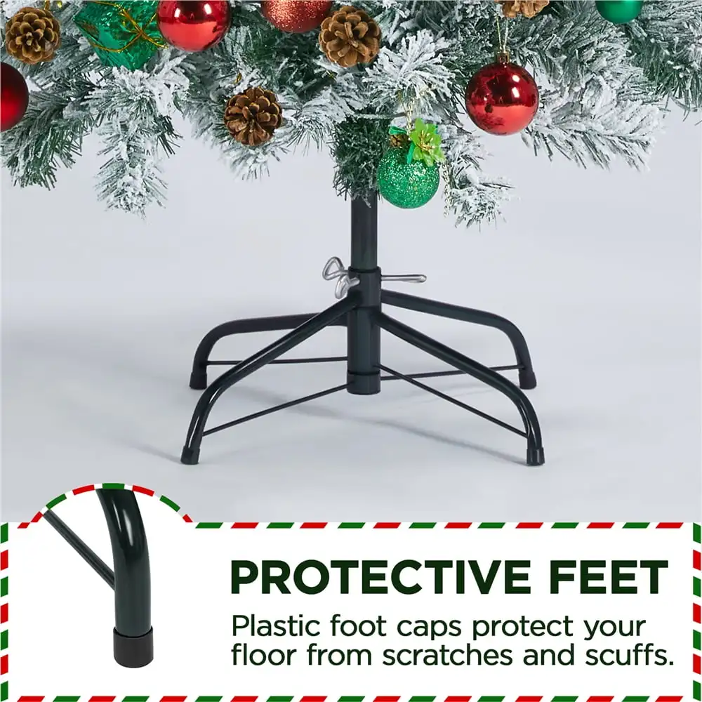 Christmas Green Flocked Spruce Snowflake Frosted Artificial Holiday Decoration Christmas Tree 4.5 Feet Christmas Decoration - Image 6