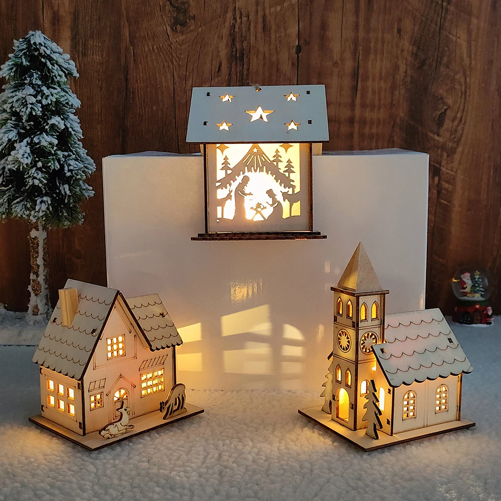 Christmas LED Light Wooden House Luminous Luxury bungalow Christmas Decorations Home Decor Fairy Night Lamp Pendant Kids Gift - Image 2