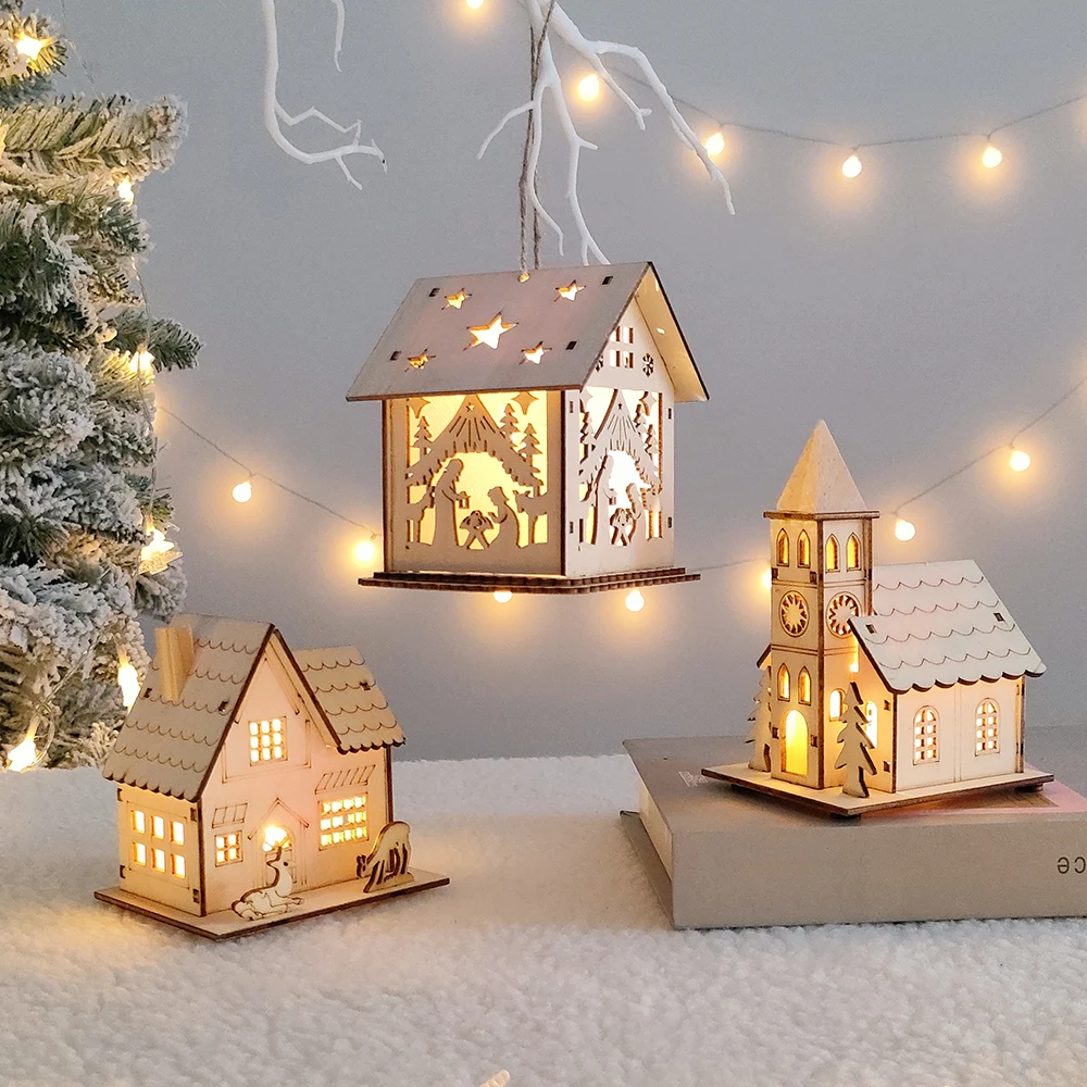 Christmas LED Light Wooden House Luminous Luxury bungalow Christmas Decorations Home Decor Fairy Night Lamp Pendant Kids Gift - Image 3