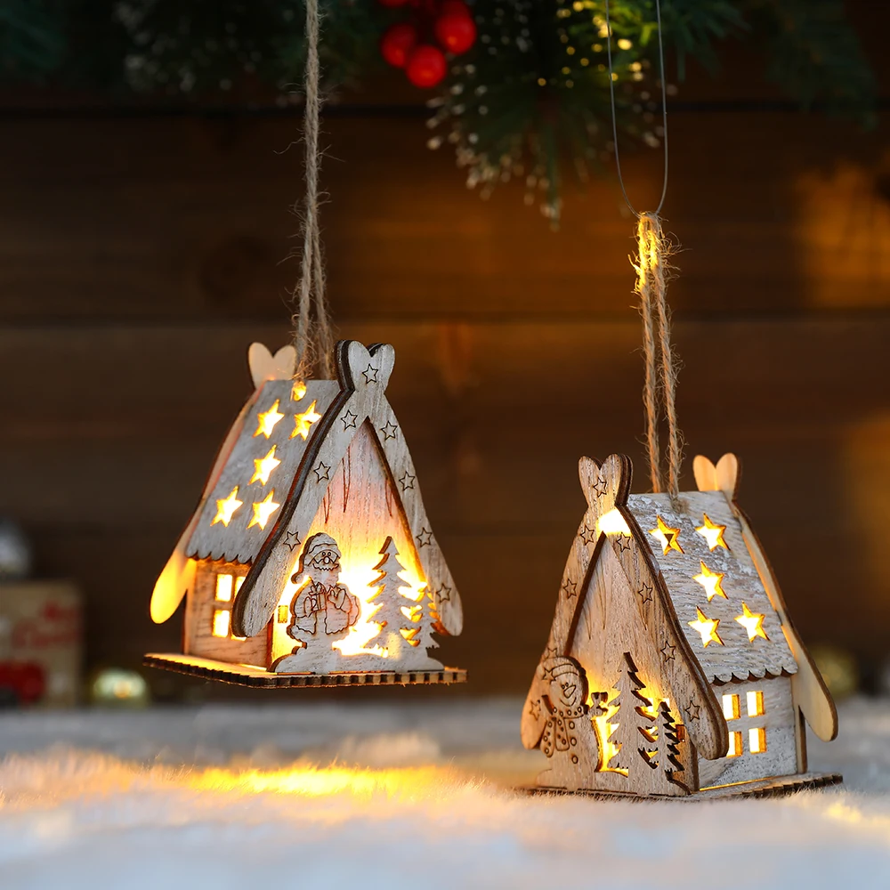 Christmas LED Light Wooden House Luminous Luxury bungalow Christmas Decorations Home Decor Fairy Night Lamp Pendant Kids Gift - Image 4