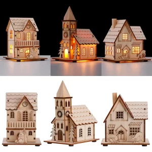 Christmas LED Light Wooden House Luminous Luxury bungalow Christmas Decorations Home Decor Fairy Night Lamp Pendant Kids Gift