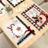 Christmas Linen Placemat Meal Cushion 32x42cm For Dining Room Kitchen Living Room and Xmas Festival