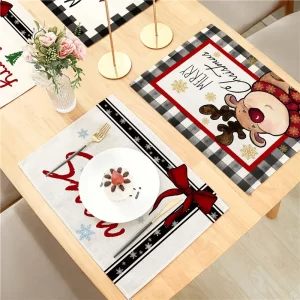 Christmas Linen Placemat Meal Cushion 32x42cm For Dining Room Kitchen Living Room and Xmas Festival