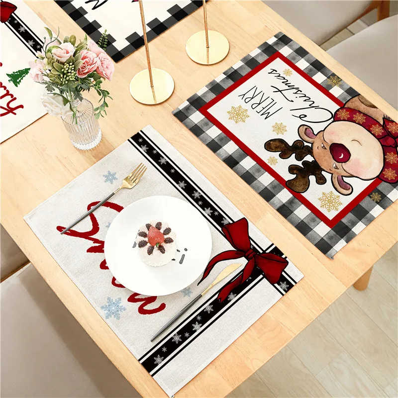 Christmas Linen Placemat Meal Cushion 32x42cm For Dining Room Kitchen Living Room and Xmas Festival