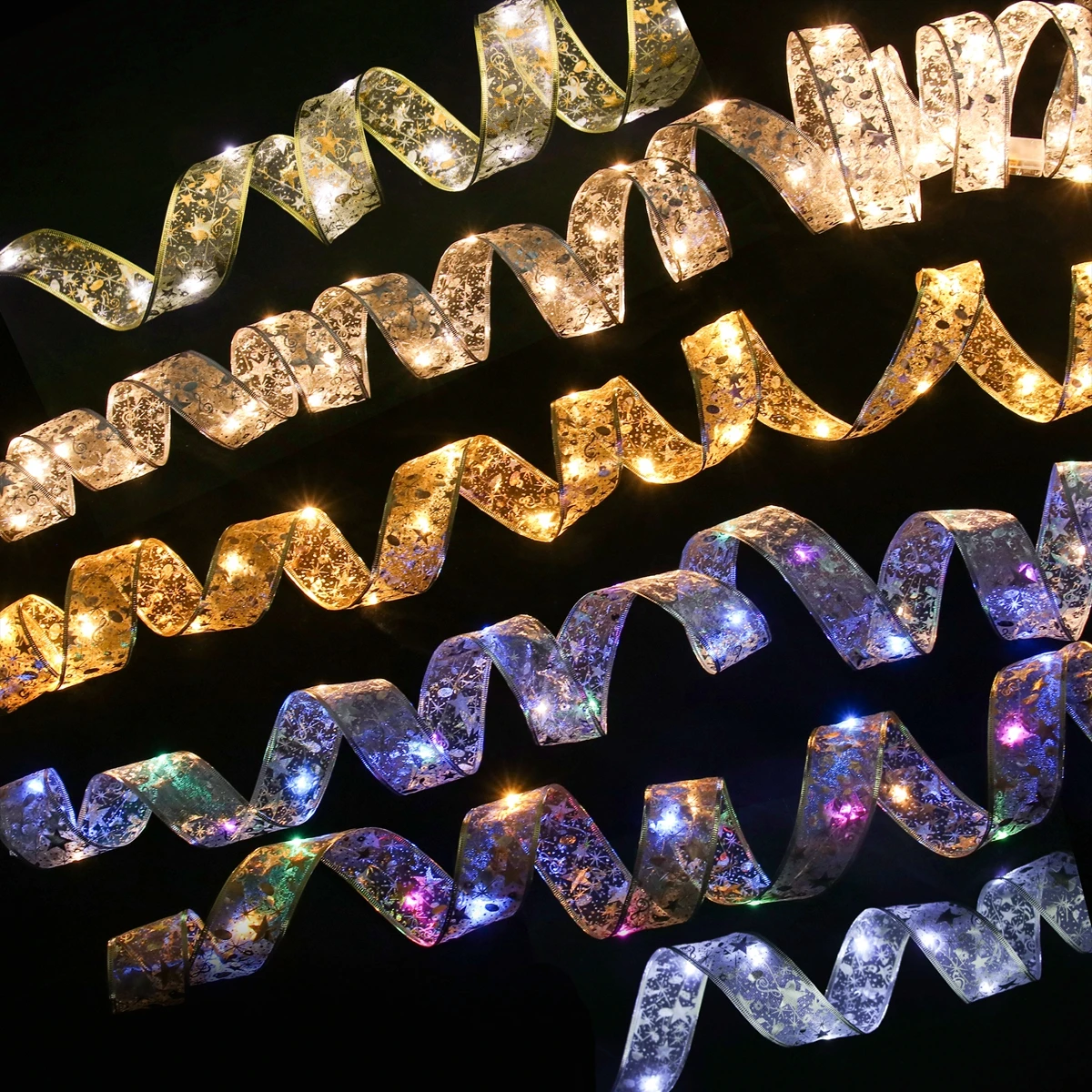 Christmas Ribbon Fairy Light String Merry Christmas Decorations For Home 2023 Cristmas Ornament Xmas Navidad Gifts New Year 2024 - Image 5