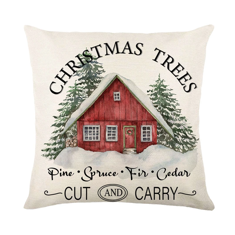 Linen Merry Christmas Pillow Cover 45x45cm Throw Pillowcase Winter Christmas Decorations for Home Tree Deer Sofa Cushion Cover - Image 2