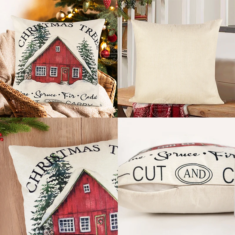 Linen Merry Christmas Pillow Cover 45x45cm Throw Pillowcase Winter Christmas Decorations for Home Tree Deer Sofa Cushion Cover - Image 6