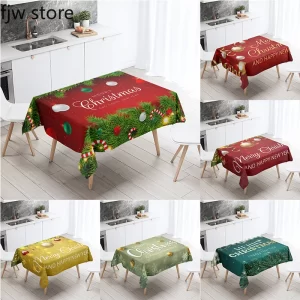 Merry Christmas and Happy New Year Decorative Tablecloth Rectangular Waterproof Tablecloth Home Restaurant Table Decoration