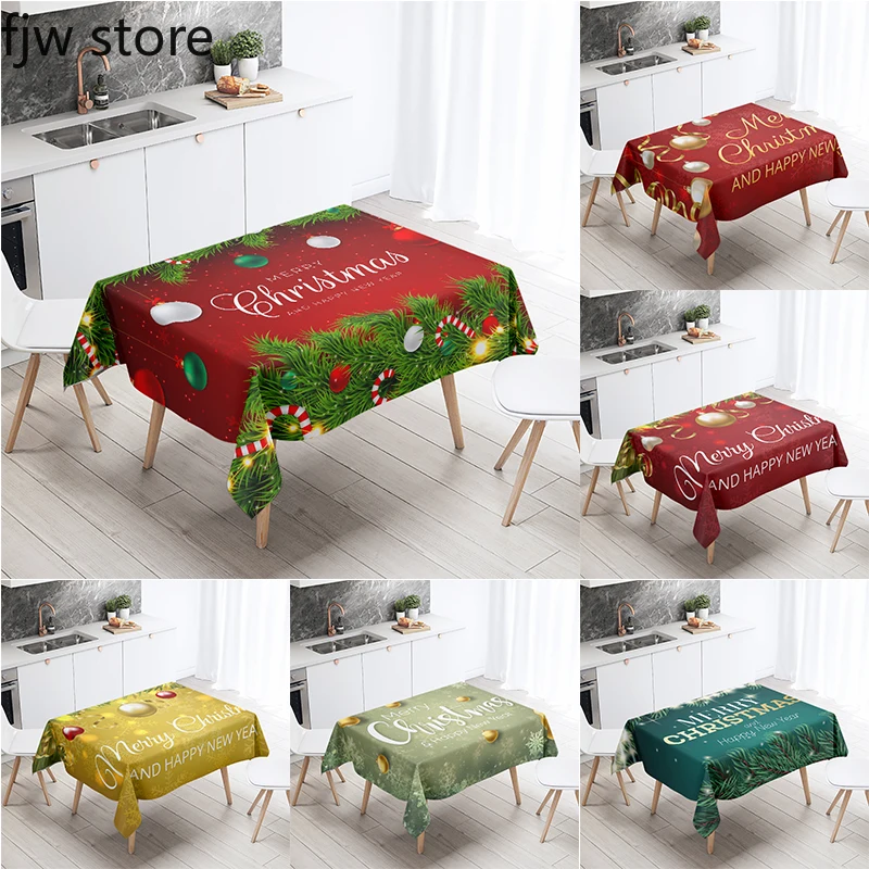 Merry Christmas and Happy New Year Decorative Tablecloth Rectangular Waterproof Tablecloth Home Restaurant Table Decoration