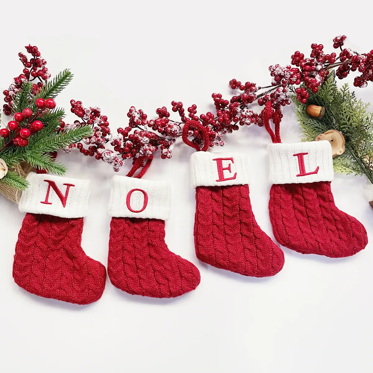 New Year Christmas Socks Red Snowflake Alphabet Letters Christmas knitting Stocking Christmas Tree Decoration For Home Xmas Gift - Image 3