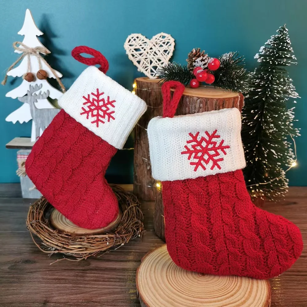 New Year Christmas Socks Red Snowflake Alphabet Letters Christmas knitting Stocking Christmas Tree Decoration For Home Xmas Gift - Image 6