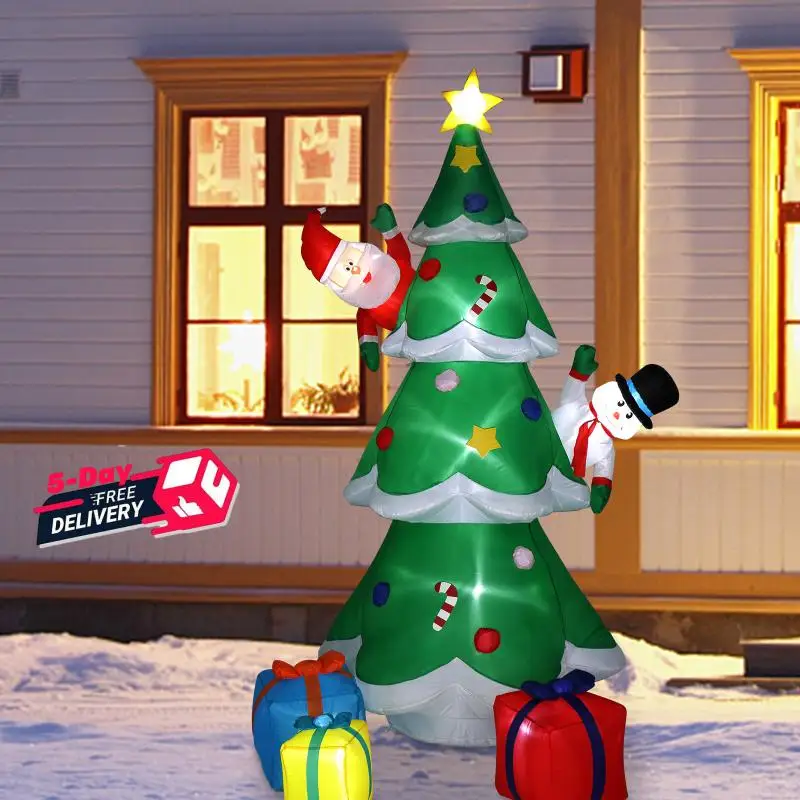 Christmas Tree Santa Snowman Inflatable Decoration Built-in LED Lights Blow Up Christmas Decor Outdoor Garden Party Scene Layout