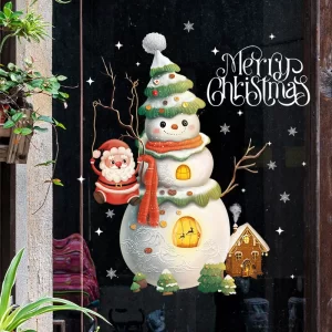 Christmas Window Stickers, Santa Claus Christmas Tree Cartoon Glass Decals, Merry Christmas Holiday Decorations.