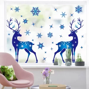 Christmas decoration snowflake sticker glass window decoration sticker Christmas blue snowflake elk electrostatic sticker